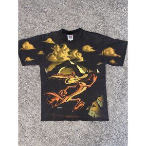 Vtg 1995 Wile E Coyote Road Runner Looney Tunes All Over Print T-shirt Small
